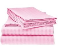 HUNTER BEDDING Set di lenzuola in 100% cotone egiziano a 600 fili (35 cm) con tasche profonde, set da 6 pezzi, qualità alberghiera e lenzuola in cotone traspirante, a righe rosa, dimensioni