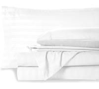 HUNTER BEDDING Set di lenzuola in 100% cotone egiziano a 600 fili (35 cm) con tasche profonde, set da 6 pezzi, qualità alberghiera e traspirante, a righe bianche, per letto matrimoniale.