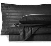 HUNTER BEDDING Set di lenzuola in 100% cotone egiziano a 600 fili (35 cm) con tasche profonde, set da 6 pezzi, qualità alberghiera e lenzuola in cotone traspirante, a righe nere, dimensioni