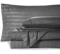 HUNTER BEDDING Set di lenzuola in 100% cotone egiziano a 600 fili (35 cm) con tasche profonde, set da 6 pezzi, qualità alberghiera e traspirante, a righe grigio scuro, dimensioni imperatore.