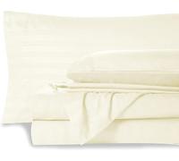 HUNTER BEDDING Set di lenzuola in 100% cotone egiziano a 600 fili (35 cm) con tasche profonde, set da 6 pezzi, qualità alberghiera e traspirante, a righe avorio, super king size.