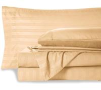 HUNTER BEDDING Set di lenzuola in 100% cotone egiziano a 600 fili (40 cm) con angoli profondi, 6 pezzi, qualità alberghiera e traspirante, a righe, color tortora, per letto super king size.