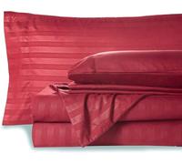 HUNTER BEDDING Set di lenzuola in 100% cotone egiziano a 600 fili (40 cm) con tasche profonde, set da 6 pezzi, qualità alberghiera e traspirante, a righe bordeaux, super king size.