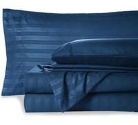 HUNTER BEDDING Set di lenzuola in 100% cotone egiziano a 600 fili (40 cm) con tasche profonde, set da 6 pezzi, qualità alberghiera e traspirante, a righe blu navy, super king size.
