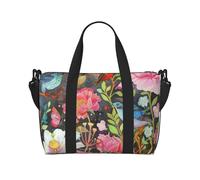 Hunter - Borsone da viaggio con stampa floreale e petali verdi, leggero, impermeabile, borsa da palestra e da viaggio per uomini, donne e ragazzi, Giardino con uccelli e fiori, Taglia unica, Borsone