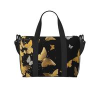 Hunter - Borsone da viaggio con stampa floreale e petali verdi, leggero, impermeabile, borsa da palestra e da viaggio per uomini, donne e ragazzi, Oro Bianco Farfalle Nero, Taglia unica, Borsone da