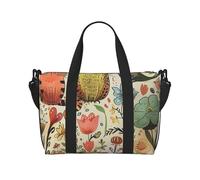 Hunter - Borsone da viaggio con stampa floreale e petali verdi, leggero, impermeabile, borsa da palestra e da viaggio per uomini, donne e ragazzi, Gatti divertenti uccelli e fiori, Taglia unica