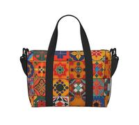 Hunter - Borsone da viaggio con stampa floreale e petali verdi, leggero, impermeabile, borsa da palestra e da viaggio per uomini, donne e ragazzi, Gruppo di geometriche marocchine, Taglia unica