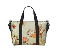 Hunter - Borsone da viaggio con stampa floreale e petali verdi, leggero, impermeabile, borsa da palestra e da viaggio per uomini, donne e ragazzi, Stampa di farfalle volanti tra fiori e galline