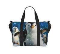 Hunter - Borsone da viaggio con stampa floreale e petali verdi, leggero, impermeabile, borsa da palestra e da viaggio per uomini, donne e ragazzi, Pinguino felice, Taglia unica, Borsone da viaggio