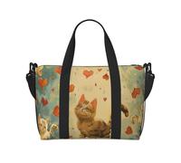 Hunter - Borsone da viaggio con stampa floreale e petali verdi, leggero, impermeabile, borsa da palestra e da viaggio per uomini, donne e ragazzi, Happy Walking Kitty, Taglia unica, Borsone da viaggio