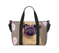 Hunter - Borsone da viaggio con stampa floreale e petali verdi, leggero, impermeabile, borsa da palestra e da viaggio per uomini, donne e ragazzi, Divertente Cartoon Pug Cane Cucciolo, Taglia unica