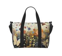 Hunter - Borsone da viaggio con stampa floreale e petali verdi, leggero, impermeabile, borsa da palestra e da viaggio per uomini, donne e ragazzi, Gallina Farfalle Volare Tra Fiori, Taglia unica