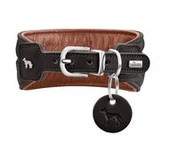 HUNTER Collare ergonomico per cani ARVIKA, morbido in pelle, elevato comfort, moderno ed elegante, prodotto in Germania, colore: nero/cognac, taglia: 35