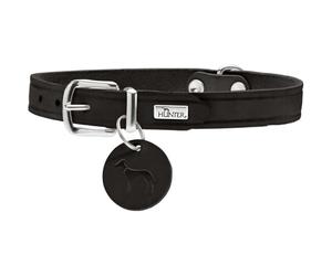 HUNTER Collare per cani AALBORG, colore: nero, pelle robusta e resistente, forte grasso, ideale per sport e tutti i giorni, con ciondolo in pelle, made in Germany, taglia 52
