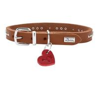 HUNTER Collare per cani Aalborg Hearts, colore cognac, morbida pelle bovina di alta qualità, morbida e confortevole, con borchie e dettagli a cuore, ciondolo a forma di cuore, prodotto in Germania