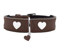 HUNTER Collare per cani Love, colore: marrone/nero, morbida pelle bovina robusta, con cuori cuciti singolarmente, realizzato a mano, alto, particolarmente aderente, prodotto in Germania, taglia 55