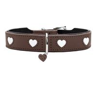 HUNTER Collare per cani Love, colore: marrone/nero, morbida pelle bovina robusta, con cuori cuciti singolarmente, realizzato a mano, alto, particolarmente aderente, prodotto in Germania, taglia 32