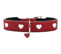 HUNTER collare per cani LOVE, colore: rosso/nero, morbida e resistente pelle bovina, cuori cuciti singolarmente, particolarmente confortevole, Made in Germany, taglia: 47