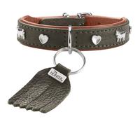 HUNTER collare per cani MÜNCHEN MINI in pelle, per cani piccoli e cuccioli, con eleganti dettagli tradizionali, morbido e delicato sul pelo, Made in Germany, colore: verde/cognac, taglia 27