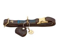 HUNTER Collare per cani Zanzibar Colore: marrone scuro, elegante pelle bovina, dettagli marittimi, cuciture decorative blu, raccordi in ottone, regolabile in modo continuo, elegante e robusto, Made in