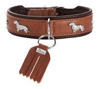 HUNTER Collare Teckel MÜNCHEN, colore cognac/nero, in pelle, con inserti a bassotto, morbido e robusto, delicato sulla pelliccia, lussuoso, ecologico, prodotto in Germania, taglia 32