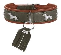 HUNTER Collare Teckel MÜNCHEN, colore: verde/cognac, in pelle, con inserti a bassotto, morbido e robusto, delicato sulla pelliccia, lussuoso, ecologico, prodotto in Germania, taglia 37