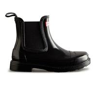 HUNTER Commando Chelsea Gloss Boot for Women - Round Toe, Block Heel, Flexible Gusset and Grip - Black 8 M