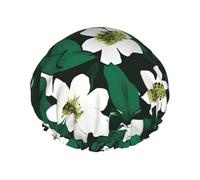 Hunter - Cuffia da doccia con motivo floreale verde e petali - Cuffia riutilizzabile per capelli da bagno, doppio strato, cinturino elastico regolabile, durevole essenziale da viaggio