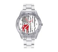 Hunter Deer - Orologio da uomo con bandiera degli Stati Uniti, cinturino in acciaio inox, analogico, al quarzo, per affari, Stile:, regular