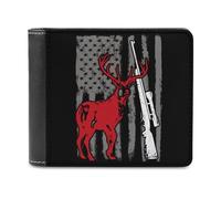 Hunter Deer - Portafoglio da uomo in pelle con bandiera USA, sottile, con porta carte di credito, Stile:, Taglia unica