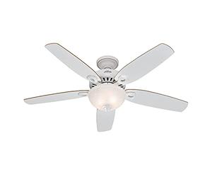 HUNTER FAN Ventilatore da Soffitto Builder Deluxe 132 cm per Interni con Luce e Catena a Strappo, con 5 Pale Reversibili Color Bianco Neve, Ideale per l'Estate e l'Inverno, Modello 50570