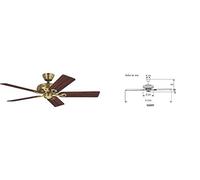 HUNTER FAN Ventilatore da Soffitto Savoy 132 cm per Interni con Catena a Strappo, Ottone Antico, con con 5 Pale Reversibili in Palissandro e Rovere, Ideale per l'Estate e l'Inverno, Modello 24520