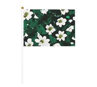 Hunter Green Floral Petals Pattern Handheld Mini Flag White Solid Pole - Colori vivaci e resistenti allo sbiadimento - Bandiere tenute in mano con lancia