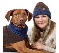 Hunter Maglione per cani Odense, morbido ed elastico, collo alto, look partner con berretto, lavabile, colore: marrone/blu, taglia: 60
