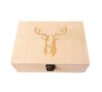 Hunter Memory Box - Vintage Deer Container, Wooden Keepsake Chest | Decorative Forest Wildlife Carving Shell Holder, Ammunition Storage Organizer Casing Slot Rack For Living Room Bedroom Shelf