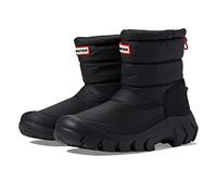 Hunter Intrepid - Stivali da neve corti da donna, tomaia in tessuto e sintetico, chiusura a strappo ai polsini e silhouette a punta tonda, nero, 39 EU