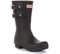 HUNTER Originale Corto Multi Fibbia Gomma Donna Stivali Neri EU 36-42
