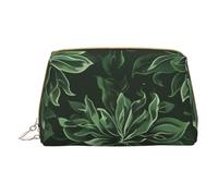 Hunter - Piccola borsa per il trucco in pelle con stampa floreale verde con petali, borsa da viaggio con cerniera, organizer per cosmetici da donna