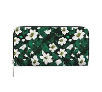 Hunter - Portafoglio lungo da donna, con stampa floreale e petali verdi, grande capacità, con tasca con cerniera, portafoglio da viaggio