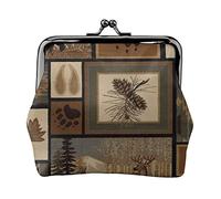 Hunter - Portamonete in pelle con motivo floreale e petali verdi, per donne e uomini, piccolo portamonete personale, grazioso portamonete con chiusura a bacio, Animali selvatici Retro Casale, Taglia