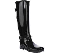 HUNTER Refined Alto Schiena Cinturino Stivali da Donna IN Vernice Nera EU 36-42