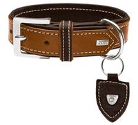 HUNTER TARA - Collare per cani in pelle, resistente, resistente alle intemperie, 85 (XXL), colore cognac/marrone scuro