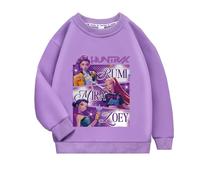 Huntrix - Felpa per bambini, 100% cotone, scollo rotondo, senza cappuccio, con stampa a cartoni animati, polsini a coste, sportiva, casual, per ragazzi e ragazze, regalo, Viola chiaro 2#, 110