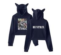 HUNTRX Anime, felpa con cappuccio e orecchie da gatto, unisex, blu navy, L