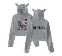 HUNTRX Anime, felpa con cappuccio e orecchie da gatto, unisex, grigio., S