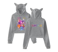 HUNTRXX Anime, orecchie da gatto, a maniche lunghe, con motivo stampato con personaggi dei cartoni animati, felpa con cappuccio, grigio., XS