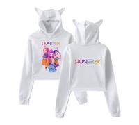 HUNTRXX Anime, orecchie da gatto, a maniche lunghe, con motivo stampato con personaggi dei cartoni animati, felpa con cappuccio, bianco, XS