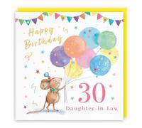 Hunts England Biglietto di auguri per 30° compleanno per nuora, palloncini | Lamina d'oro, Piccoli Baffi, Artistico, Carino, Stelle, Allegro, Divertimento, Trent'anni, 30, Femmina, Per Lei, Donna