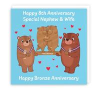 Hunts England - Biglietto di auguri per 8° anniversario nipote e moglie - anniversario di bronzo - ottavo anniversario - 8 anni - Carino divertente orsetti - Collezione Love Story